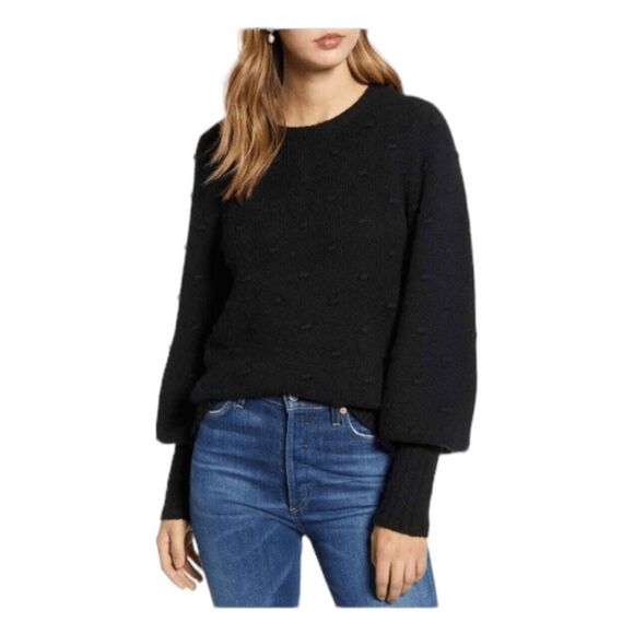 Rachel Parcell Sweater Black Bobble Stitch Crew Neck Pull Over Bishop Sleeves M - Picture 1 of 10